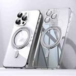 For iPhone 14 Pro Max Plating PC 360 Ring Holder Magsafe Phone Case(Transparent)