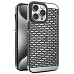 For iPhone 15 Pro Max Hollow Matte Electroplated PC Heat Dissipation Phone Case(Black)