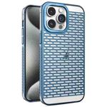 For iPhone 15 Pro Max Hollow Matte Electroplated PC Heat Dissipation Phone Case(Blue)