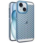 For iPhone 15 Hollow Matte Electroplated PC Heat Dissipation Phone Case(Blue)