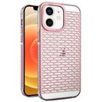 For iPhone 12 / 12 Pro Hollow Matte Electroplated PC Heat Dissipation Phone Case(Pink)