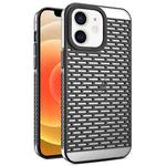 For iPhone 12 / 12 Pro Hollow Matte Electroplated PC Heat Dissipation Phone Case(Black)