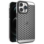 For iPhone 12 Pro Max Hollow Matte Electroplated PC Heat Dissipation Phone Case(Black)