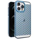 For iPhone 12 Pro Max Hollow Matte Electroplated PC Heat Dissipation Phone Case(Blue)