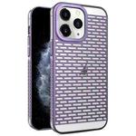 For iPhone 11 Pro Max Hollow Matte Electroplated PC Heat Dissipation Phone Case(Purple)