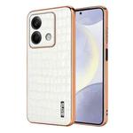 For Xiaomi Redmi Note 13 5G AZNS Electroplated Frame Crocodile Texture Full Coverage Phone Case(White)