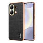 For Xiaomi Redmi Note 13 4G AZNS Electroplated Frame Crocodile Texture Full Coverage Phone Case(Black)