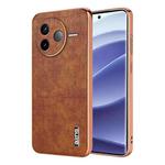 For Redmi K80 AZNS Electroplated Frame Crocodile Texture Full Coverage Phone Case(Brown)