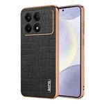 For Xiaomi Poco F6 Pro AZNS Electroplated Frame Crocodile Texture Full Coverage Phone Case(Black)