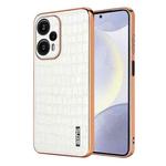 For Xiaomi Poco F5 AZNS Electroplated Frame Crocodile Texture Full Coverage Phone Case(White)