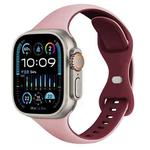 For Apple Watch Ultra 2 49mm Two Color Slim Butterfly Buckle Silicone Watch Band(Pink Wine Red)