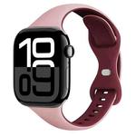 For Apple Watch Series 10 42mm Two Color Slim Butterfly Buckle Silicone Watch Band(Pink Wine Red)