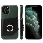 For iPhone 12 Pro Max Fierre Shann Oil Wax Texture Genuine Leather Back Cover Case with 360 Degree Rotation Holder & Card Slot(Black+Green)