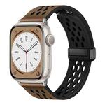 For Apple Watch Series 9 45mm Hole Style Folding Buckle PU Leather Watch Band(Taupe)