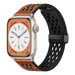 For Apple Watch Series 9 45mm Hole Style Folding Buckle PU Leather Watch Band(Brown)