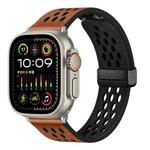 For Apple Watch Ultra 49mm Hole Style Folding Buckle PU Leather Watch Band(Brown)