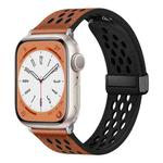 For Apple Watch Series 8 41mm Hole Style Folding Buckle PU Leather Watch Band(Brown)