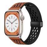 For Apple Watch SE 2022 40mm Hole Style Folding Buckle PU Leather Watch Band(Brown)