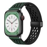 For Apple Watch Series 4 44mm Hole Style Folding Buckle PU Leather Watch Band(Fir Green)