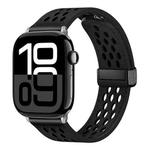 For Apple Watch Series 10 46mm Hole Style Folding Buckle PU Leather Watch Band(Black)