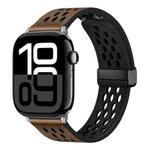 For Apple Watch Series 10 46mm Hole Style Folding Buckle PU Leather Watch Band(Taupe)