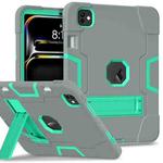 For iPad Pro 11 2024 Contrast Color Silicone Acrylic PC Tablet Case with Holder(Grey Mint Green)