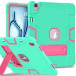 For iPad Air 13 2024 Contrast Color Silicone Acrylic PC Tablet Case with Holder(Mint Green Rose Red)