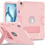 For iPad Air 13 2024 Contrast Color Silicone Acrylic PC Tablet Case with Holder(Rose Gold)