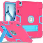 For iPad Air 13 2024 Contrast Color Silicone Acrylic PC Tablet Case with Holder(Rose Red Blue)