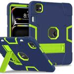 For iPad Pro 13 2024 Contrast Color Silicone Acrylic PC Tablet Case with Holder(Navy Blue Yellow Green)