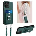 For iPhone 15 Pro Max R20 Crossbody Rope Ring Card Holder Phone Case(Green)