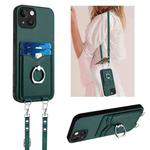 For iPhone 15 R20 Crossbody Rope Ring Card Holder Phone Case(Green)
