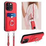 For iPhone 14 Pro R20 Crossbody Rope Ring Card Holder Phone Case(Red)