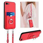 For iPhone SE 2022 / SE 2020 / 8 R20 Crossbody Rope Ring Card Holder Phone Case(Red)