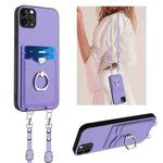 For iPhone 11 Pro Max R20 Crossbody Rope Ring Card Holder Phone Case(Purple)