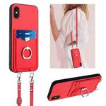 For iPhone XS / X R20 Crossbody Rope Ring Card Holder Phone Case(Red)