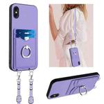 For iPhone XS / X R20 Crossbody Rope Ring Card Holder Phone Case(Purple)