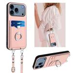 For iPhone 17 Pro R20 Crossbody Rope Ring Card Holder Phone Case(Pink)