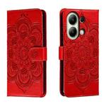 For Xiaomi Redmi Note 13 4G Sun Mandala Embossing Pattern Phone Leather Case(Red)