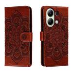 For Xiaomi Redmi Note 13 4G Sun Mandala Embossing Pattern Phone Leather Case(Brown)