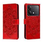 For Xiaomi Redmi Note 13R Pro Sun Mandala Embossing Pattern Phone Leather Case(Red)