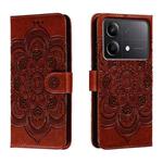 For Xiaomi Redmi Note 13R Pro Sun Mandala Embossing Pattern Phone Leather Case(Brown)