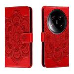 For Xiaomi 14 Ultra Sun Mandala Embossing Pattern Phone Leather Case(Red)