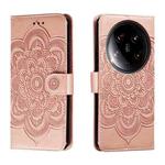 For Xiaomi 14 Ultra Sun Mandala Embossing Pattern Phone Leather Case(Rose Gold)
