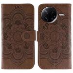 For Xiaomi Poco F7 Pro / Redmi K80 Sun Mandala Embossing Pattern Phone Leather Case(Brown)