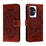 For Honor 100 Sun Mandala Embossing Pattern Phone Leather Case(Brown)