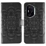 For Honor 400 Sun Mandala Embossing Pattern Phone Leather Case(Black)