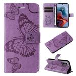 For Motorola Moto G34 3D Butterfly Embossed Pattern Flip Leather Phone Case(Purple)
