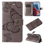 For Motorola Moto G34 3D Butterfly Embossed Pattern Flip Leather Phone Case(Grey)