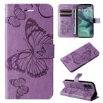For Motorola Moto G35 3D Butterfly Embossed Pattern Flip Leather Phone Case(Purple)